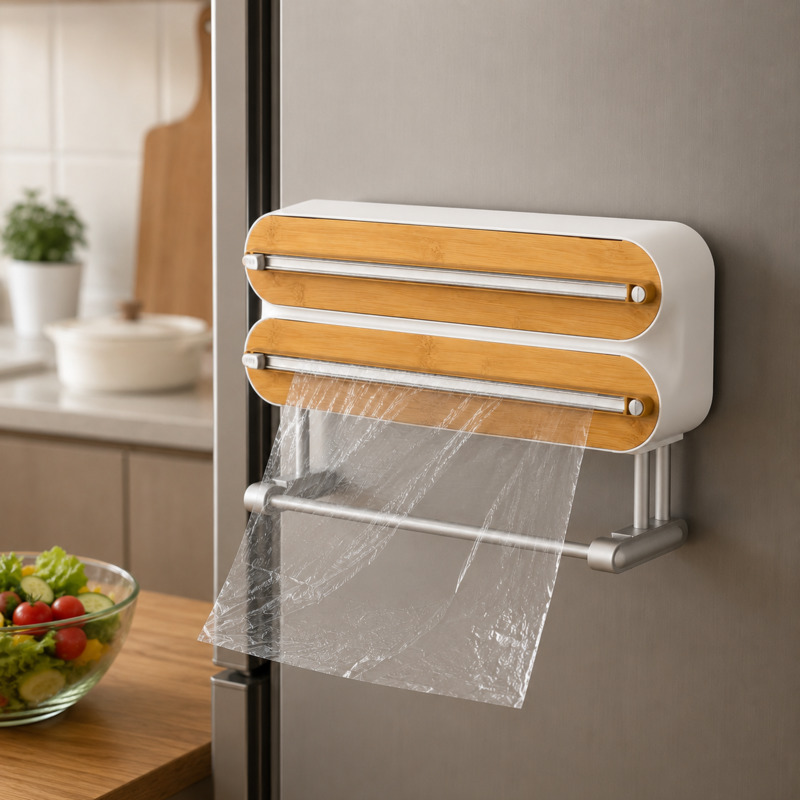 Kitchen Baking Tray Storage - Magnetic Food Wrap Cutter Dispenser Cling