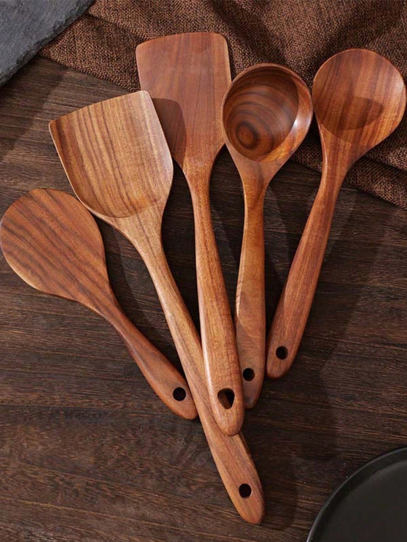 Kitchen Baking Utensils - 5 PCS Wooden Spoons, Sturdy Wooden
