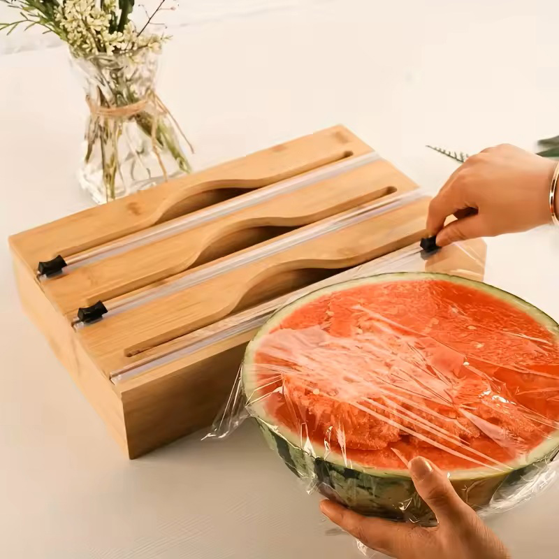 3 In 1 Bamboo Foil Cling Film  - đánh giá và giá Kitchen Baking Tray Storage