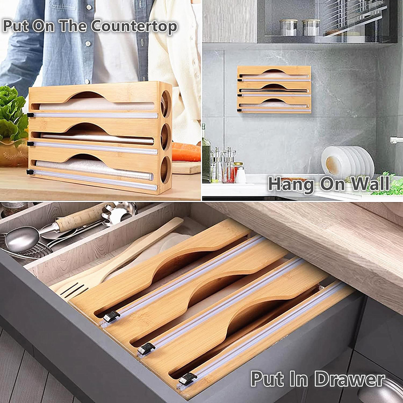 3 In 1 Bamboo Foil Cling Film  - đánh giá và giá Kitchen Baking Tray Storage