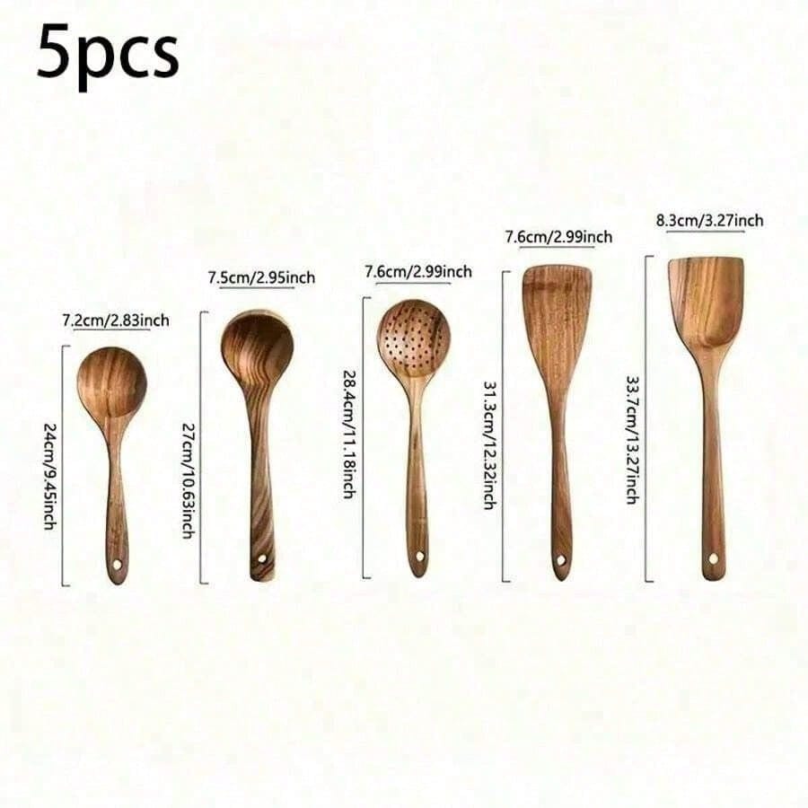 5 PCS Wooden Spoons, Sturdy Wo - đánh giá và giá Kitchen Baking Utensils