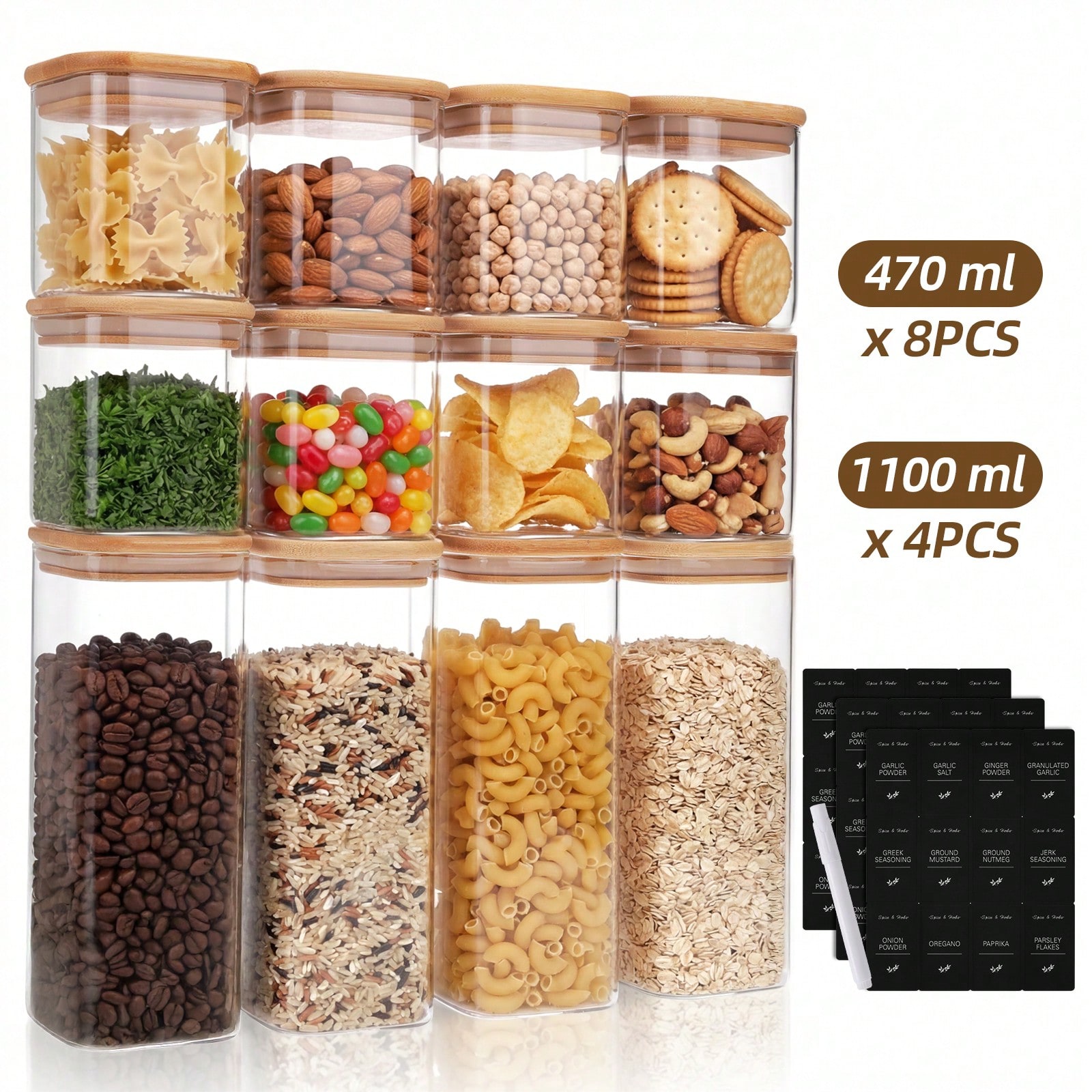 Tomnk 12pcs Glass Food Storage - đánh giá và giá Kitchen Baking Canisters
